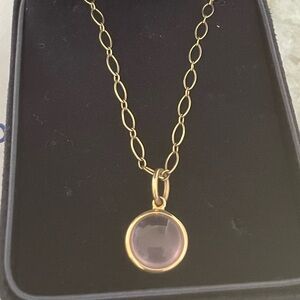 T & Co. Paloma Picasso Rose Quarts Dot Charm with 18 inch YG oval link chain